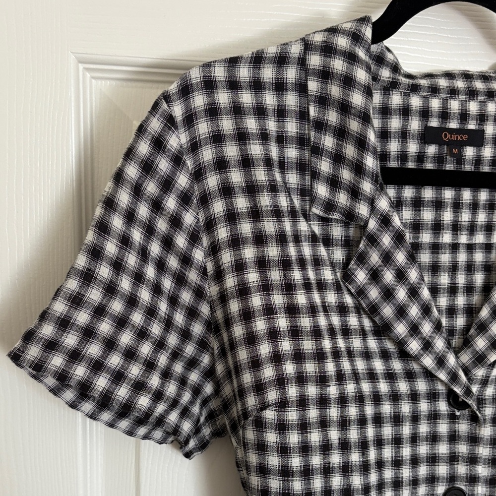 Quince 100% Linen Button Dress Black White Gingham Medium - Picture 5 of 8